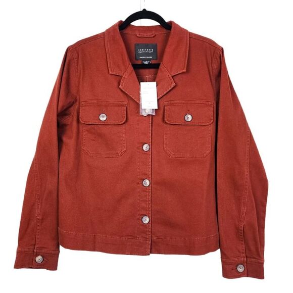 Sanctuary Jacket Ruset Rust Button Up Shacket Pockets Cotton Stretch Size M - Picture 1 of 15